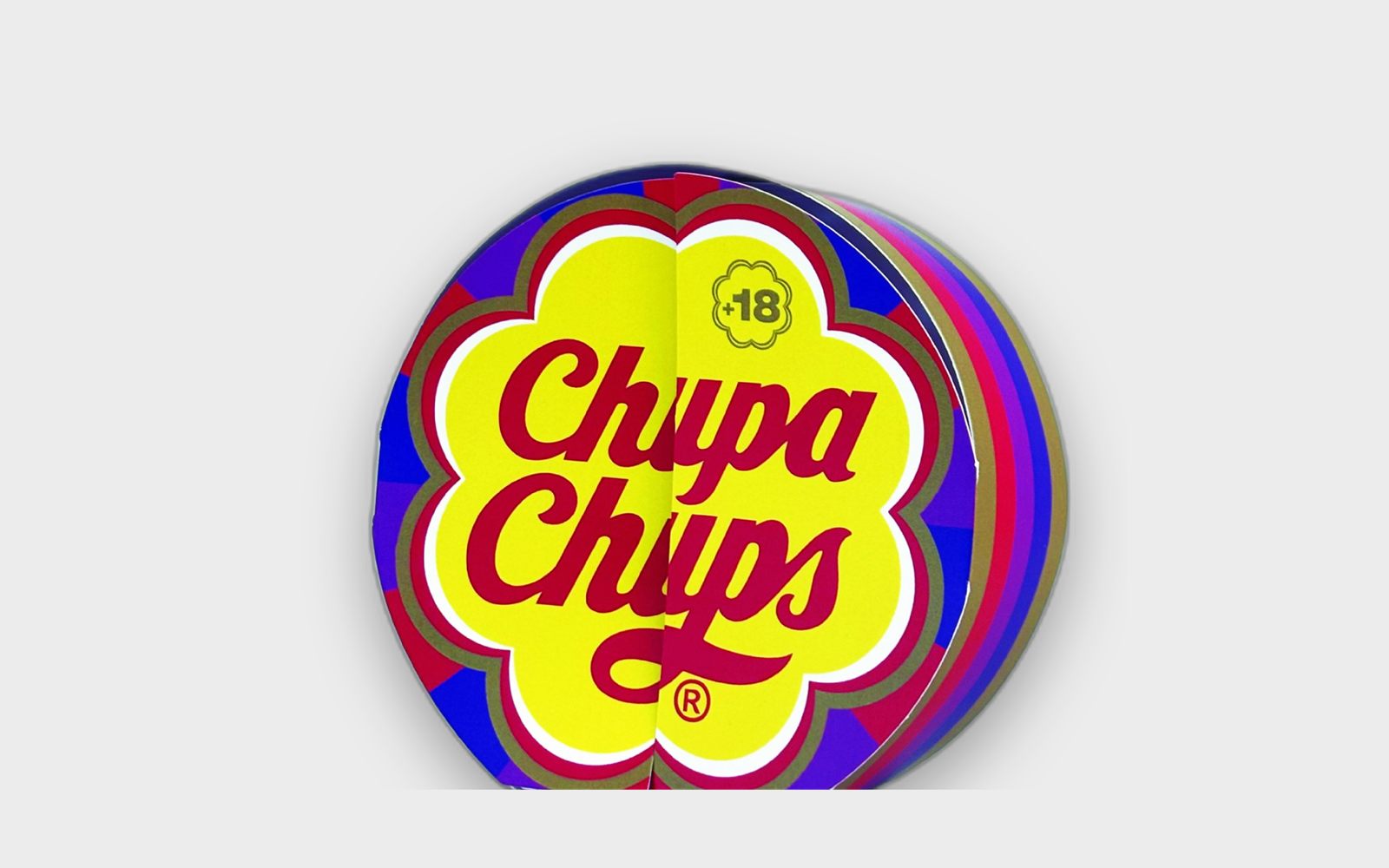 Prototipo de calendario de adviento con forma del logotipo de Chupa Chups