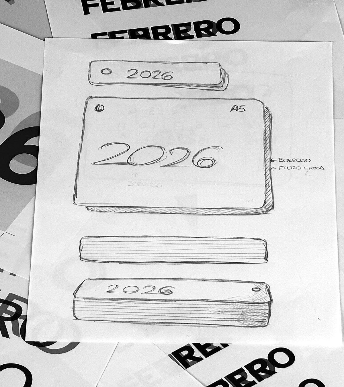 Bocetos a lápiz del formato del calendario