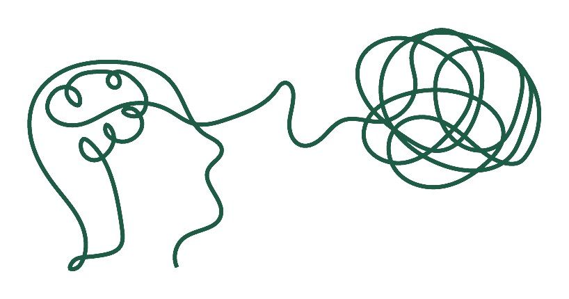 Ilustración a una línea: cabeza que piensa en línea
