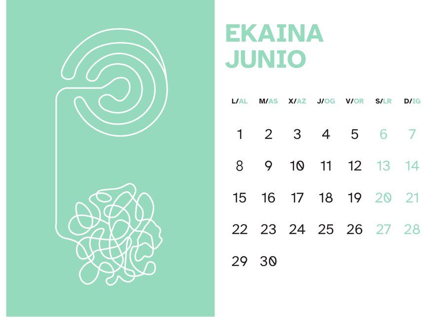 Página de junio del calendario en verde